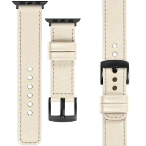 moVear Prestige C1 22mm Nude Lederarmband für Apple Watch 10 / 9 / 8 / 7 / 6 / 5 / 4 / SE (46/45/44mm) & Ultra (49mm) | Nude Nähte [Größen XS-XXL und Schnalle zur Auswahl]