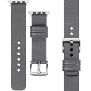 moVear Prestige S1 24mm Lederarmband für Apple Watch 10 / 9 / 8 / 7 / 6 / 5 / 4 / SE (46/45/44mm) & Ultra (49mm) Grau [Adapter und Schnalle zur Auswahl]