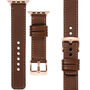 moVear Prestige C1 20mm Dunkelbraun Lederarmband für Apple Watch 10 / 9 / 8 / 7 / 6 / 5 / 4 / SE (42/41/40mm) | Dunkelbraun Nähte [Größen XS-XXL und Schnalle zur Auswahl]