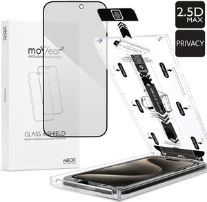 moVear mBOX GLASS mSHIELD 2.5D MAX privacy für Apple iPhone 15 Pro (6.1") (Anti-Spionage, mit Applikator)