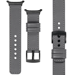 moVear Prestige C1 24mm Grau Lederarmband für Samsung Galaxy Watch Ultra | Grau Nähte [Größen XS-XXL und Schnalle zur Auswahl]