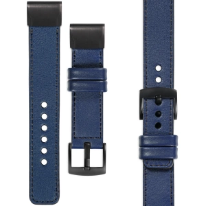 moVear Prestige C1 Lederarmband für Garmin QuickFit 26mm (Fenix / Epix / Quatix / Tactix / Enduro - 51mm) Navy blau, Navy blau Nähte [Größen XS-XXL und Schnalle zur Auswahl]