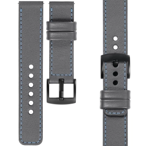 moVear Prestige C1 24mm Uhrenarmband aus Leder | Grau, Grau Nähte [Größen XS-XXL und Schnalle zur Auswahl]