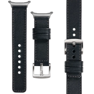 moVear Prestige C1 24mm Schwarz Lederarmband für Samsung Galaxy Watch Ultra | Schwarz Nähte [Größen XS-XXL und Schnalle zur Auswahl]
