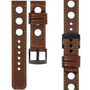 moVear Prestige R1 24mm Uhrenarmband aus Leder | Dunkelbraun, Dunkelbraun Nähte [Größen XS-XXL und Schnalle zur Auswahl]
