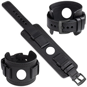 moVear Prestige CW1 20mm Breites Lederarmband mit Polster für Huawei Watch GT 3 2 1 / Pro (43/42mm) | Schwarz, Schwarz Nähte [Größen XS-XXL und Schnalle zur Auswahl]