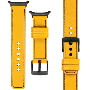 moVear Prestige C1 24mm Gelb Lederarmband für Samsung Galaxy Watch Ultra | Gelb Nähte [Größen XS-XXL und Schnalle zur Auswahl]