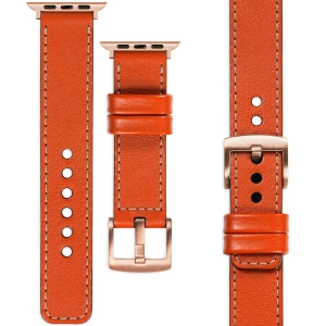 moVear Prestige C1 22mm Orange Lederarmband für Apple Watch 10 / 9 / 8 / 7 / 6 / 5 / 4 / SE (42/41/40mm) | Orange Nähte [Größen XS-XXL und Schnalle zur Auswahl]
