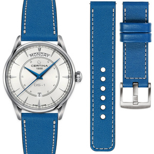 moVear Prestige C1 20mm Blau Lederarmband für Certina DS-1 Day Date C029.430.16.011.00 | Blau Nähte [Größen XS-XXL]