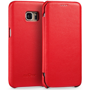 moVear flipSide S Ledertasche für Samsung Galaxy S7 edge (5.5") | Glatte Leder, Handy Hülle book type (Rot)