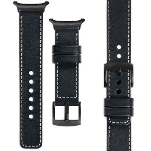 moVear Prestige C1 22mm Schwarz Lederarmband für Samsung Galaxy Watch Ultra | Schwarz Nähte [Größen XS-XXL und Schnalle zur Auswahl]