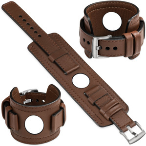 moVear Prestige CW1 20mm Breites Lederarmband mit Polster für Huawei Watch GT 3 2 1 / Pro (43/42mm) | Dunkelbraun, Dunkelbraun Nähte [Größen XS-XXL und Schnalle zur Auswahl]