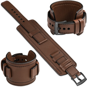 moVear Prestige CW1 20mm Breites Lederarmband mit Polster | Dunkelbraun, Dunkelbraun Nähte [Größen XS-XXL und Schnalle zur Auswahl]