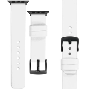 moVear Prestige S1 24mm Lederarmband für Apple Watch 10 / 9 / 8 / 7 / 6 / 5 / 4 / SE (46/45/44mm) & Ultra (49mm) Weiß [Adapter und Schnalle zur Auswahl]