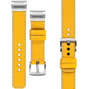 moVear Prestige C1 Lederarmband für Garmin QuickFit 26mm (Fenix / Epix / Quatix / Tactix / Enduro - 51mm) Gelb, Gelb Nähte [Größen XS-XXL und Schnalle zur Auswahl]