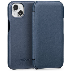 moVear flipSide S Ledertasche für Apple iPhone 13 (6.1") | Glatte Leder, Handy Hülle book type (Blau)