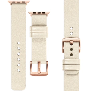 moVear Prestige S1 20mm Lederarmband für Apple Watch 10 / 9 / 8 / 7 / 6 / 5 / 4 / SE (42/41/40mm) Nude [Adapter und Schnalle zur Auswahl]