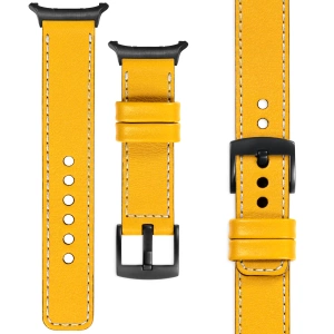 moVear Prestige C1 24mm Gelb Lederarmband für Samsung Galaxy Watch Ultra | Gelb Nähte [Größen XS-XXL und Schnalle zur Auswahl]