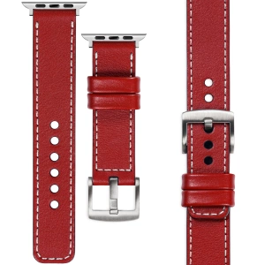 moVear Prestige C1 20mm Scharlachrot Lederarmband für Apple Watch 10 / 9 / 8 / 7 / 6 / 5 / 4 / SE (42/41/40mm) | Scharlachrot Nähte [Größen XS-XXL und Schnalle zur Auswahl]