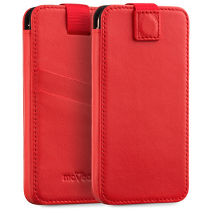 moVear pocketCase C+ Einschubtasche aus Leder für Apple iPhone 16/15/14/13, 12/11 Pro, Xs/X | Nappaleder (Rot)