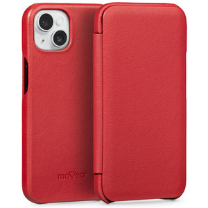 moVear flipSide S Ledertasche für Apple iPhone 13 (6.1") | Glatte Leder, Handy Hülle book type (Rot)