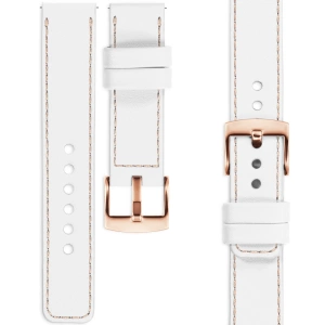 moVear Prestige C1 18mm Uhrenarmband aus Leder | Weiß, Weiß Nähte [Größen XS-XXL und Schnalle zur Auswahl]