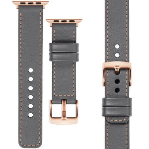 moVear Prestige C1 20mm Grau Lederarmband für Apple Watch 10 / 9 / 8 / 7 / 6 / 5 / 4 / SE (42/41/40mm) | Grau Nähte [Größen XS-XXL und Schnalle zur Auswahl]