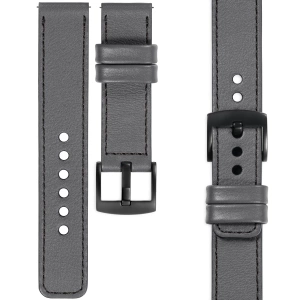 moVear Prestige C1 24mm Uhrenarmband aus Leder | Grau, Grau Nähte [Größen XS-XXL und Schnalle zur Auswahl]