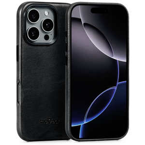 moVear [PRODUCT_MODEL] Lederrückseite für Apple iPhone 16 Pro (6.3") | MagSafe kompatibel, Naturgeöltes Leder (Schwarz)