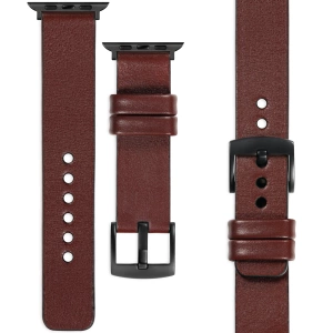 moVear Prestige S1 22mm Lederarmband für Apple Watch 10 / 9 / 8 / 7 / 6 / 5 / 4 / SE (42/41/40mm) Rotbraun [Adapter und Schnalle zur Auswahl]