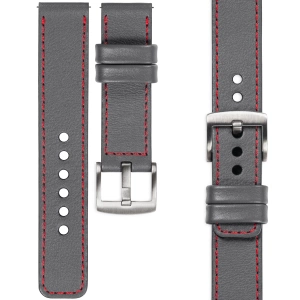 moVear Prestige C1 20mm Uhrenarmband aus Leder | Grau, Grau Nähte [Größen XS-XXL und Schnalle zur Auswahl]