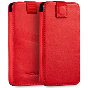 moVear pocketCase C+ Einschubtasche aus Leder für Apple iPhone 16/15/14/13, 12/11 Pro, Xs/X | Nappaleder (Rot)