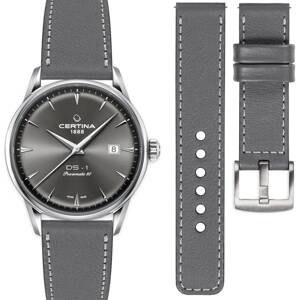 moVear Prestige C1 20mm Grau Lederarmband für Certina DS-1 C029.807.11.081.02 | Grau Nähte [Größen XS-XXL]