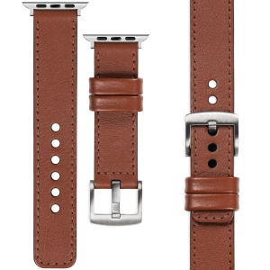 moVear Prestige C1 20mm Braun Lederarmband für Apple Watch 10 / 9 / 8 / 7 / 6 / 5 / 4 / SE (46/45/44mm) & Ultra (49mm) | Braun Nähte [Größen XS-XXL und Schnalle zur Auswahl]