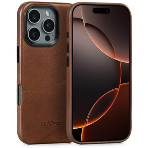 moVear [PRODUCT_MODEL] Leather back cover for Apple iPhone 16 Pro Max (6.9") | MagSafe compatible, Natural oiled leather (Dark brown)