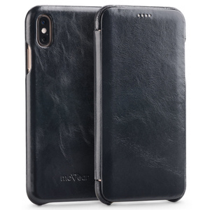 moVear flipSide S Leather slim case for Apple iPhone Xs MAX (6.5") | Vintage Leather (Black)