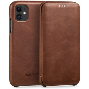 moVear flipSide S Leather slim case for Apple iPhone 11 (6.1") | Smooth leather (Dark brown)