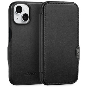 moVear flipSide 4C Leather case for Apple iPhone 15 (6,1") | Smooth leather (Black)