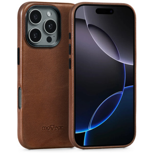 moVear [PRODUCT_MODEL] Leather back cover for Apple iPhone 16 Pro (6.3") | MagSafe compatible, Natural oiled leather (Dark brown)