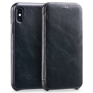 moVear flipSide S Leather slim case for Apple iPhone Xs / X (5.8") | Vintage Leather (Black)