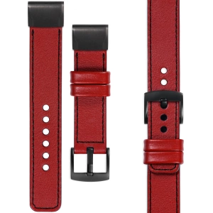 moVear Prestige C1 Leather strap for Garmin QuickFit 20mm (Fenix / Instinct - 43/42/40mm) Scarlet red, Scarlet red stitching [sizes XS-XXL and buckle to choose from]