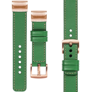 moVear Prestige C1 Leather strap for Garmin QuickFit 20mm (Fenix / Instinct - 43/42/40mm) Green, Green stitching [sizes XS-XXL and buckle to choose from]