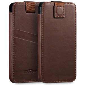 moVear pocketCase C+ Slide in leather Bag Pouch for Apple iPhone 17/16/15/14, 13/12/11 Pro, Xs/X | Nappa leather (Dark brown)
