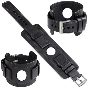 moVear Prestige CW1 22mm Wide leather watch strap with pad for Huawei Watch 5 4 3 2 1 - GT / Pro / Ultimate (48/46mm) | Black, Black stitching [sizes XS-XXL and buckle to choose from]