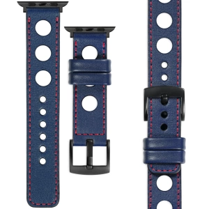 moVear Prestige R1 22mm Navy blue Leather strap for Apple Watch 10 / 9 / 8 / 7 / 6 / 5 / 4 / SE (42/41/40mm) | Navy blue stitching [sizes XS-XXL and buckle to choose from]