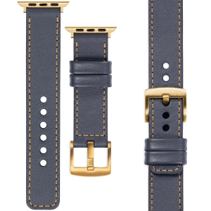 moVear Prestige C1 22mm Steel gray Leather strap for Apple Watch 10 / 9 / 8 / 7 / 6 / 5 / 4 / SE (46/45/44mm) & Ultra (49mm) | Steel gray stitching [sizes XS-XXL and buckle to choose from]