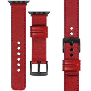 moVear Prestige C1 22mm Scarlet red Leather strap for Apple Watch 10 / 9 / 8 / 7 / 6 / 5 / 4 / SE (46/45/44mm) & Ultra (49mm) | Scarlet red stitching [sizes XS-XXL and buckle to choose from]