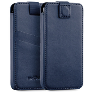 moVear pocketCase C+ Slide in leather Bag Pouch for Apple iPhone 16/15/14, 13/12/11 Pro, Xs/X | Nappa leather (Navy blue)