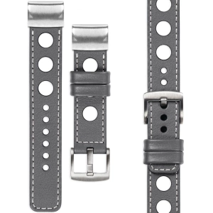 moVear Prestige R1 Leather strap for Garmin QuickFit 26mm (Fenix / Epix / Quatix / Tactix / Enduro - 51mm) Gray, Gray stitching [sizes XS-XXL and buckle to choose from]