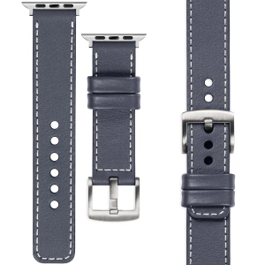 moVear Prestige C1 24mm Steel gray Leather strap for Apple Watch 10 / 9 / 8 / 7 / 6 / 5 / 4 / SE (46/45/44mm) & Ultra (49mm) | Steel gray stitching [sizes XS-XXL and buckle to choose from]
